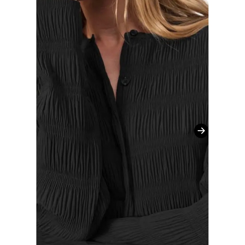 Rag & Bone Black Plisse Crinkle Button Down Band Collar Top Blouse Large - Picture 5 of 14
